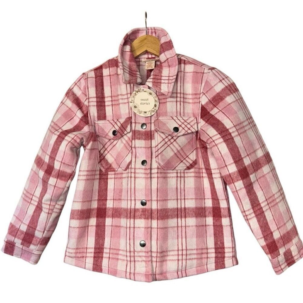 Youth Girl’s Sweet Stories Shacket Size 14(L) Quilted Lining Button-up Pink plai